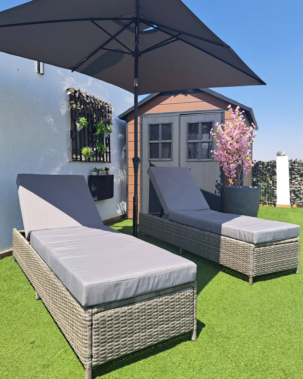 PE Rattan Reclining Sun Lounger Grey Turin II
