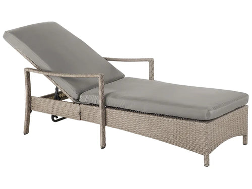 PE Rattan Reclining Sun Lounger Grey Vasto