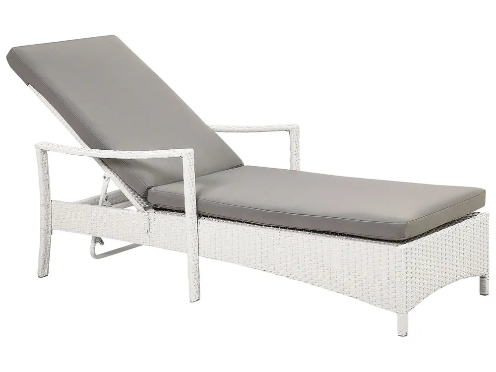 PE Rattan Reclining Sun Lounger White Vasto