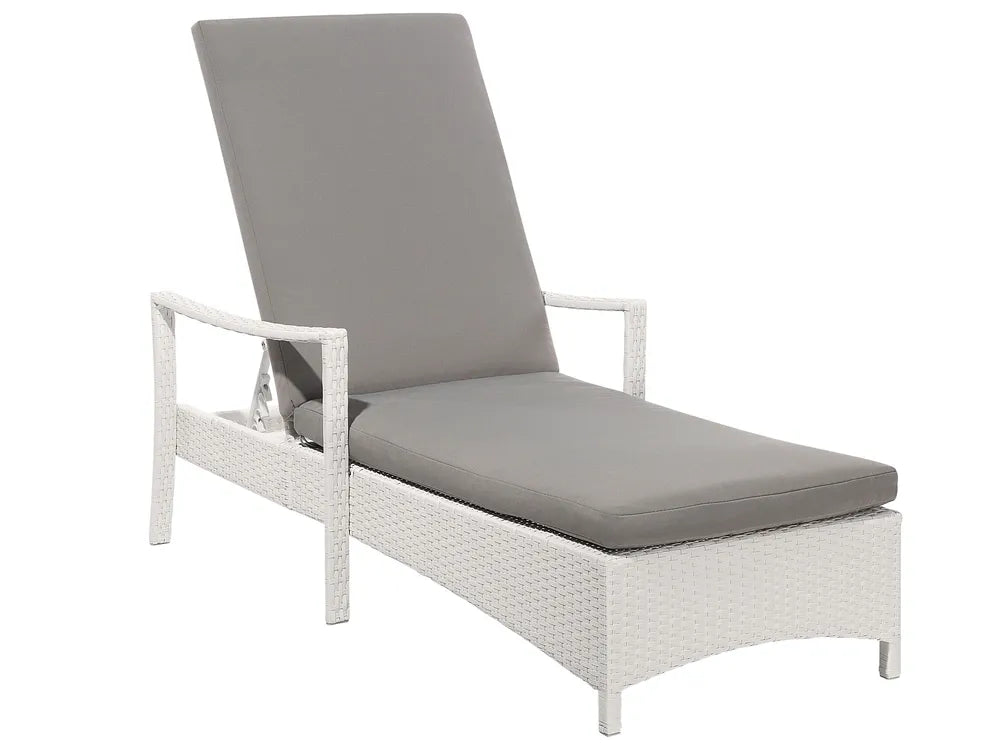 PE Rattan Reclining Sun Lounger White Vasto