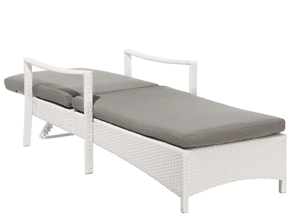 PE Rattan Reclining Sun Lounger White Vasto