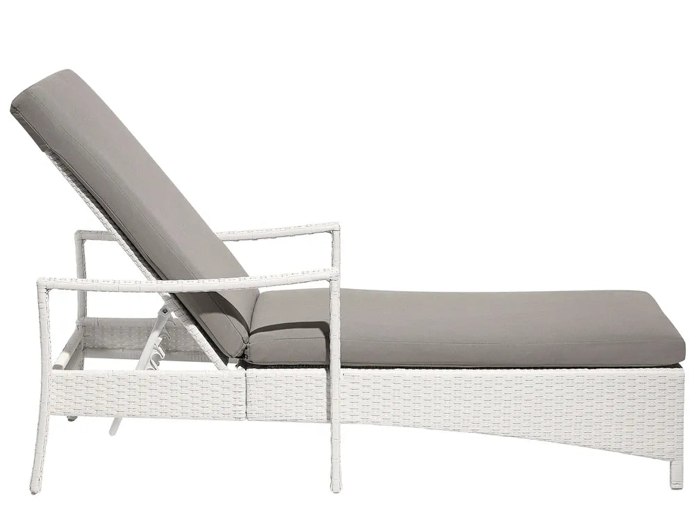 PE Rattan Reclining Sun Lounger White Vasto
