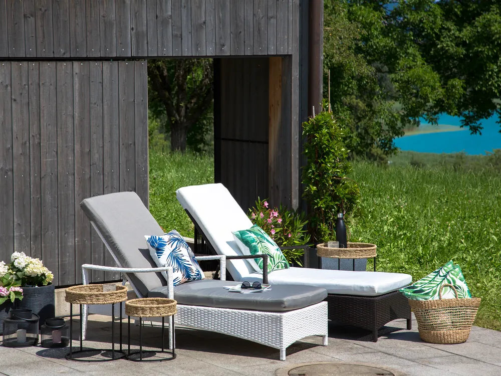 PE Rattan Reclining Sun Lounger White Vasto