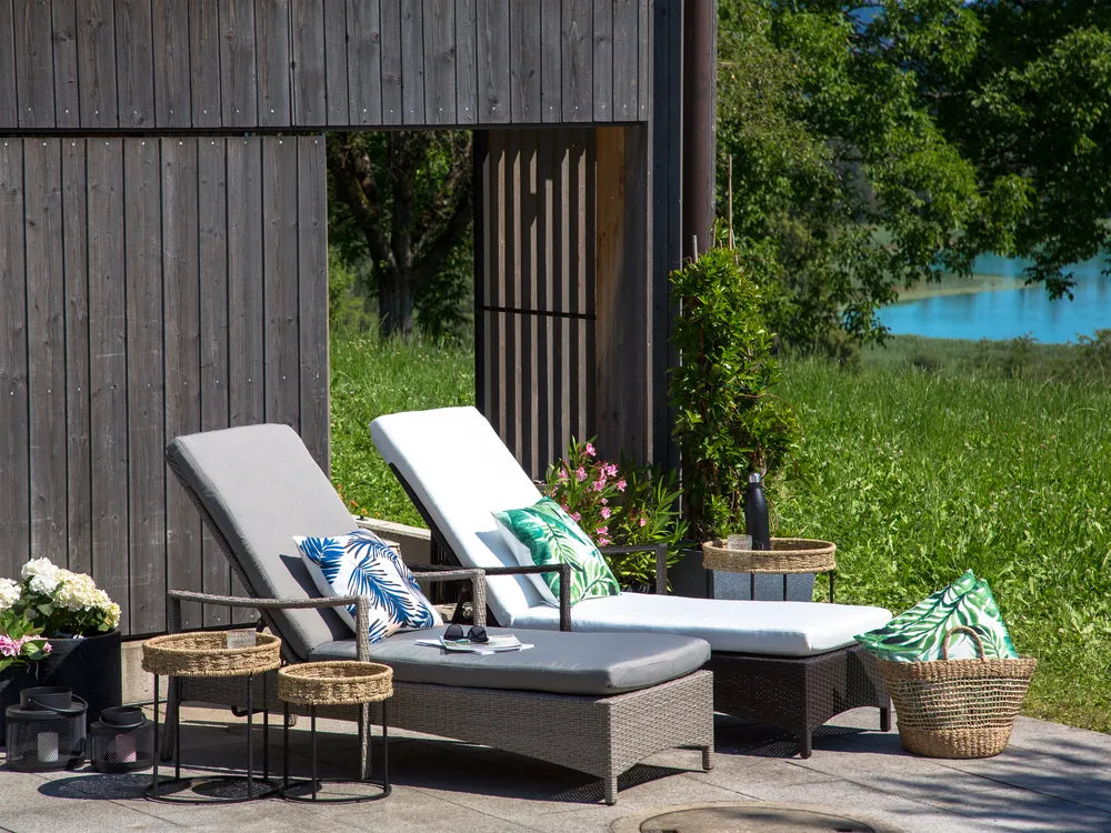 PE Rattan Reclining Sun Lounger Grey Vasto
