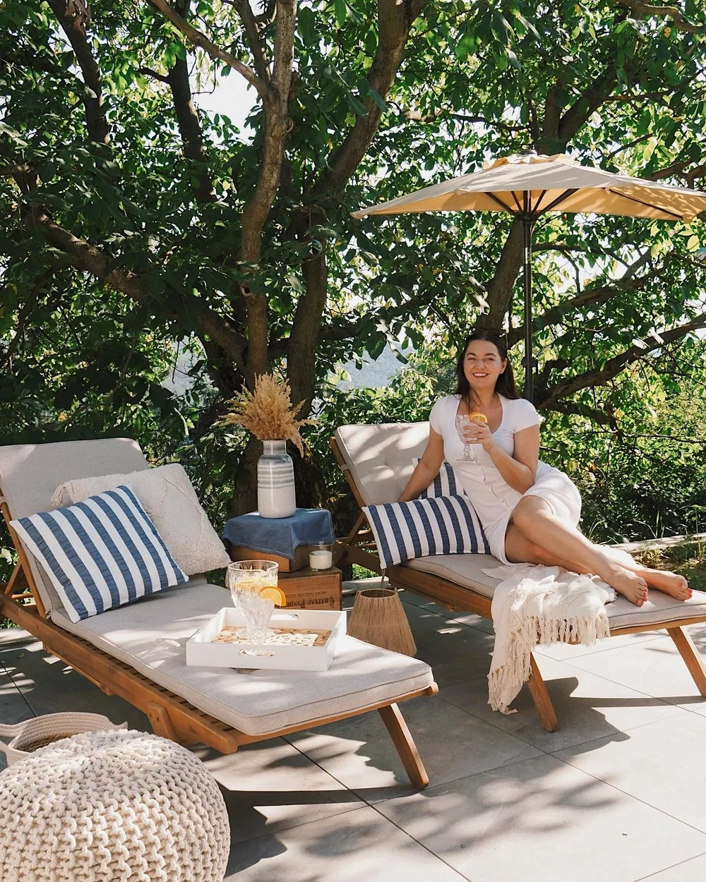 Reclining Sun Lounger Acacia Wood Cesana